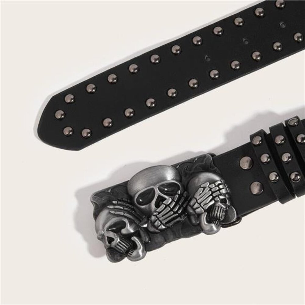 Mens Belt Leather Skull Buckle Belt - Picture 5 of 7
